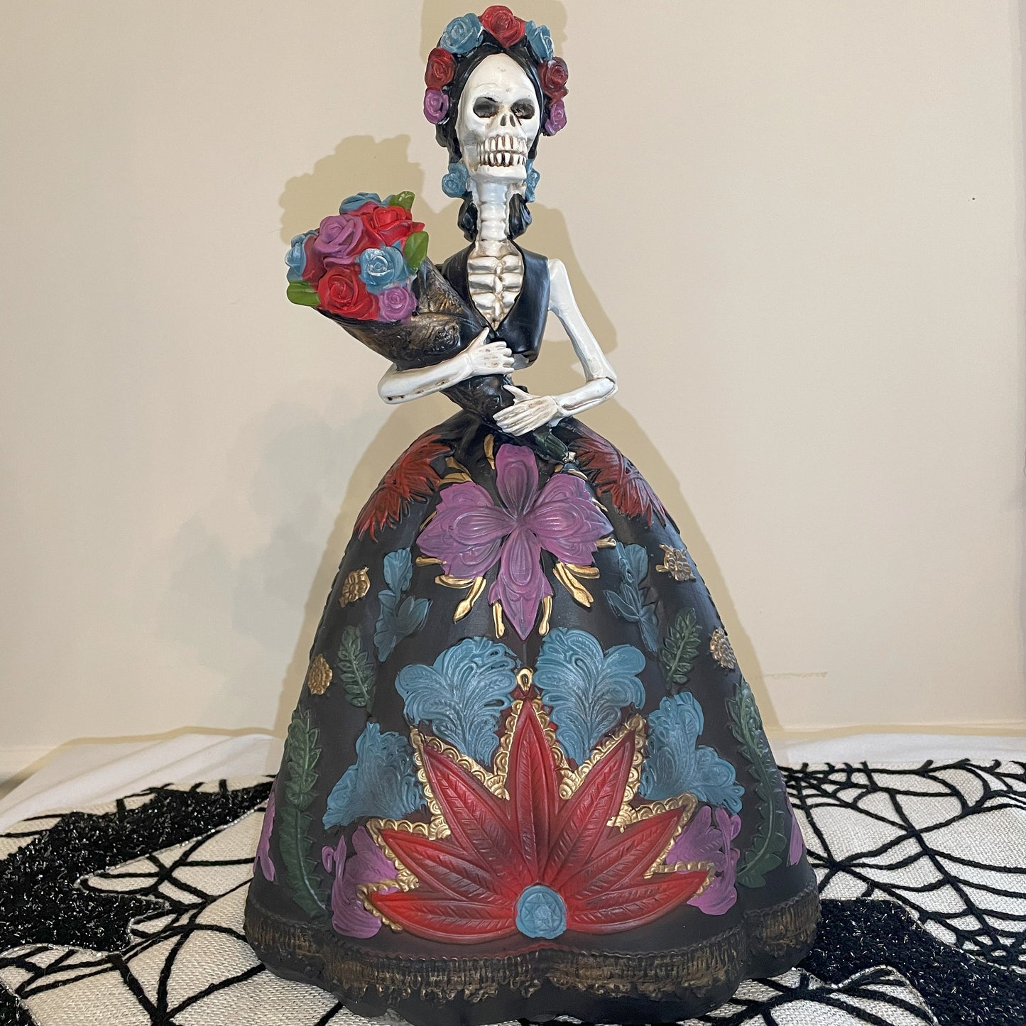 Dia De Los Muertes Skeleton with Colorful Roses