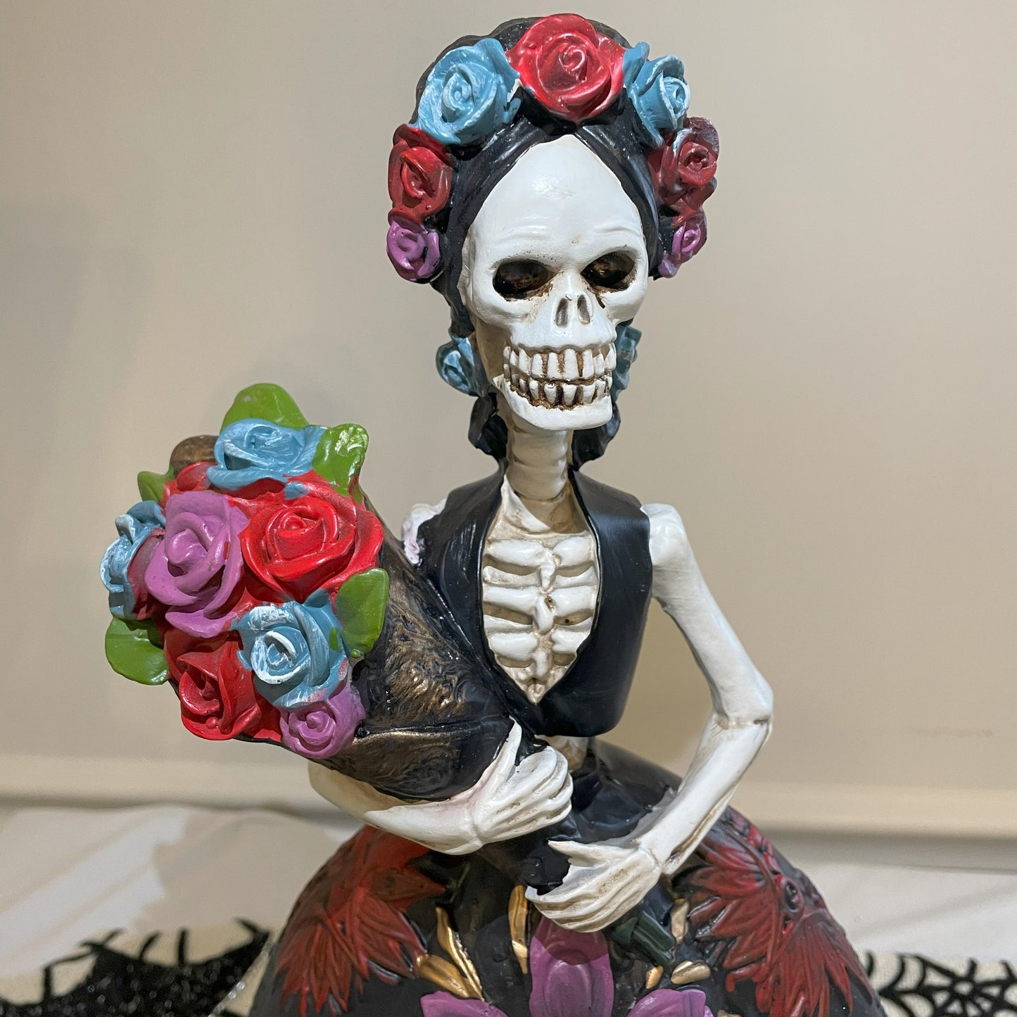 Dia De Los Muertes Skeleton with Colorful Roses