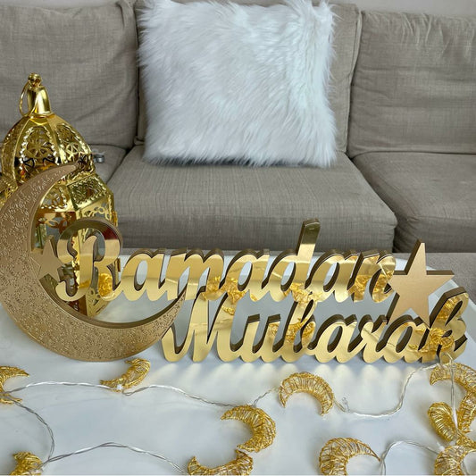 Ramadan Mubarak Table Sign - Large - Gold Mirror