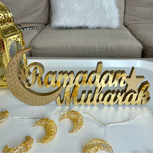 Ramadan Mubarak Table Sign - Small -  Gold Mirror