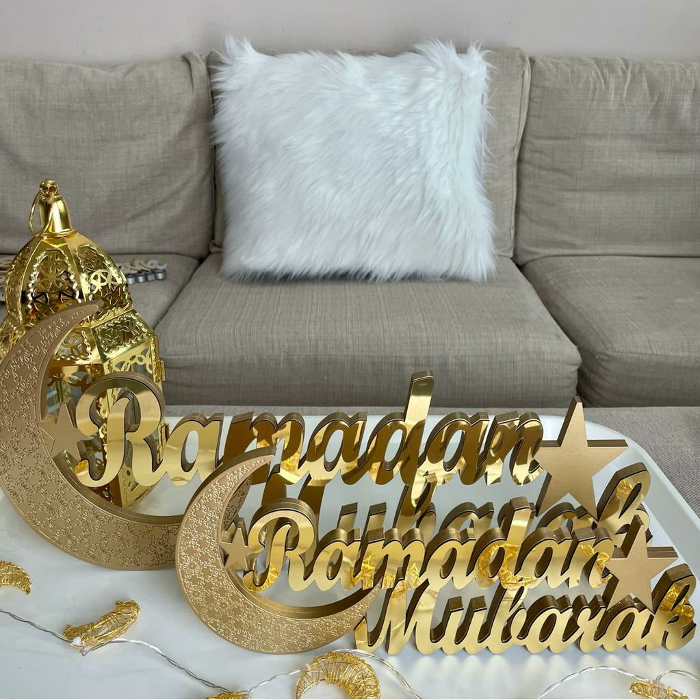 Ramadan Mubarak Table Sign - Small -  Gold Mirror